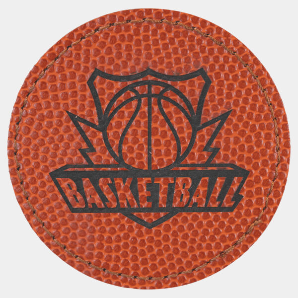 2 1/2" Basketball Laserable Leatherette Round Patch with Kota Pro Adhesive Thumbnail