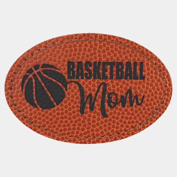 3" x 2" Basketball Laserable Leatherette Oval Patch with Kota Pro Adhesive Thumbnail