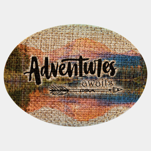3 1/2" x 2 1/2" Burlap Sublimatable Oval Patch with Adhesive Thumbnail