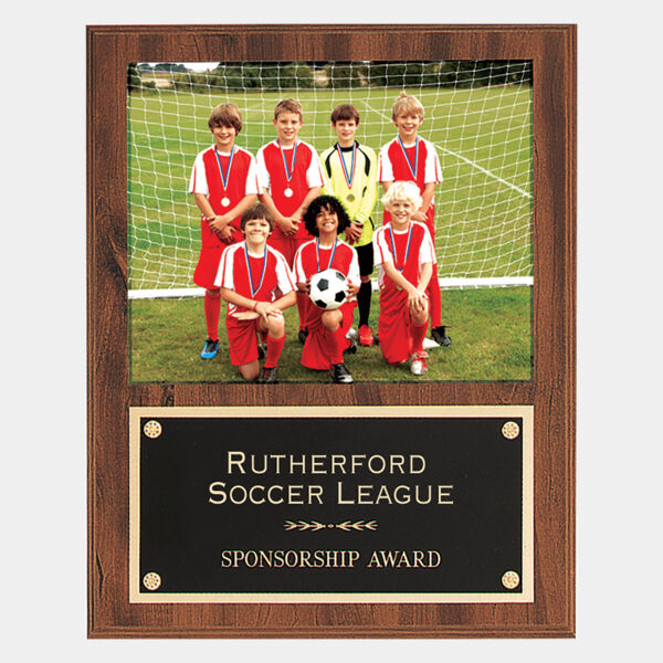 12" x 15" American Finish Photo Plaque with Brass Plate-Holds 8" x 10" Photo Thumbnail