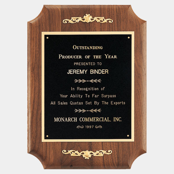 9" x 12" American Scalloped Corner Plaque with Scrolls and Go ld Border Laser Engravable Plate Thumbnail