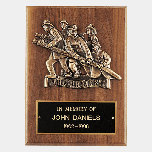 9" x 12" American Plaque, Cast Fire Department "Bravest" with Brass Plate Thumbnail