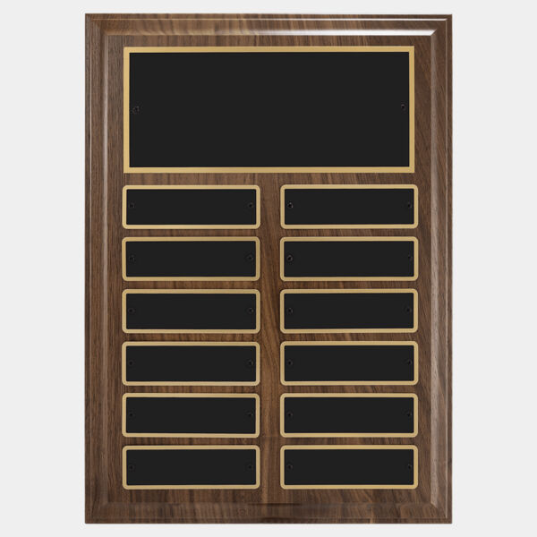 9" x 12"/Plates 1" x 3 1/4" Step-Edge 12 Plate Perpetual Plaque with Brass Plate Thumbnail