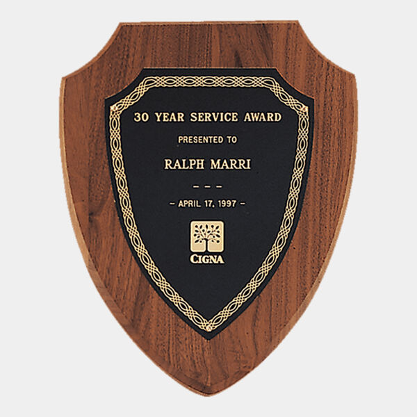 7 1/4" X 9" Jewelers Laserable Border Shield Plate on an American Shield Plaque- Sheffield Series Thumbnail