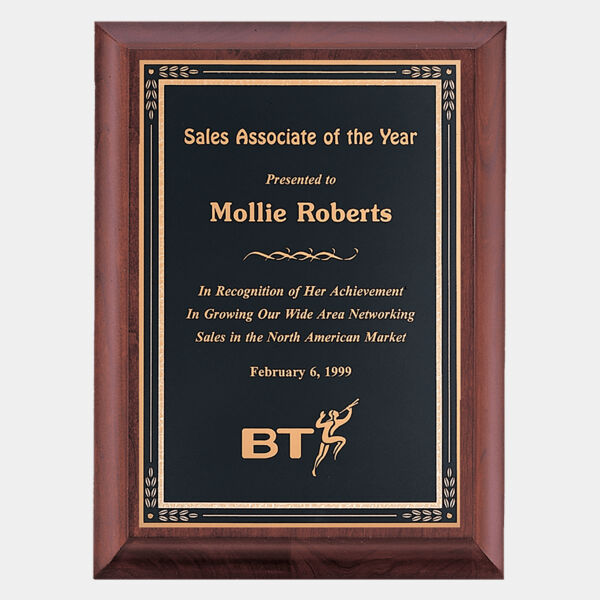 9" x 12" Hand Rubbed Finish Plaque with Florentine Border LaserFX Plate Thumbnail