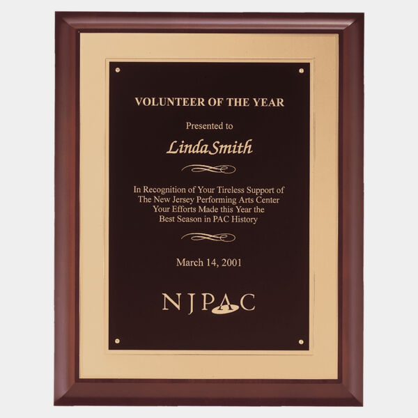 11" x 14" Hand Rubbed Finish Plaque with Laserable Brass Plate on a Embossed Back Plate Thumbnail