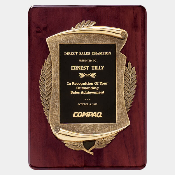 11" x 15" Piano Finish Plaque w/Antique Scroll Frame and Brass Plate Thumbnail