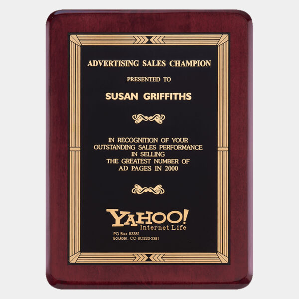 9" x 12" Airflyte Premium Piano Finish Plaque with Border Laserable Brass Plate Thumbnail