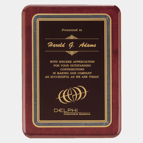 8" x 10 1/2" Piano Finish Plaque with Florentine DesignLaserFX Plate Thumbnail