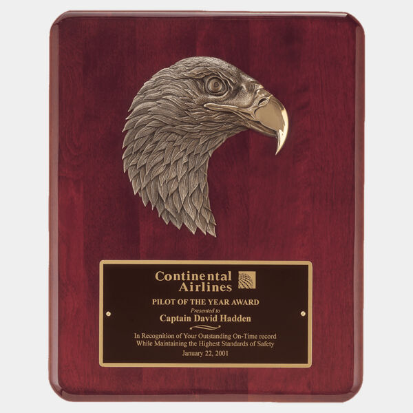 10 1/2" x 13" Piano Finish Plaque with Finely Detailed Eagle Head Casting with Laserable Brass Plate Thumbnail