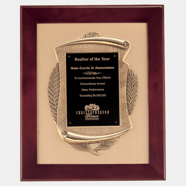 14" x 17" Piano Finish Frame with Antique Casting with LaserFX Plate on Brushed Metal Background Thumbnail