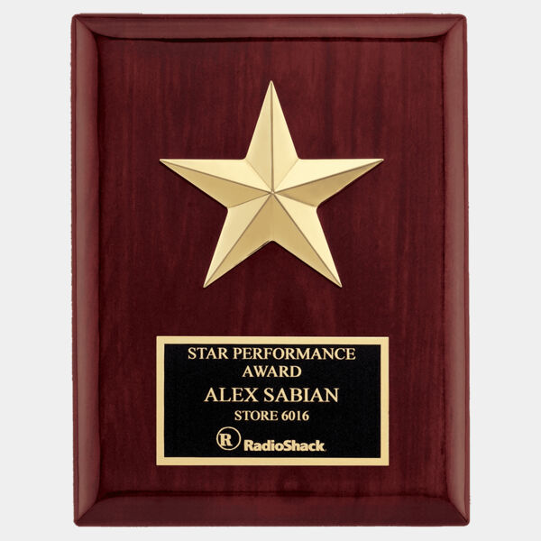 6" x 8" Star Casting with Gabled Points and Goldtone Finish on a Piano Finish Plaque with a Laserable Plate Thumbnail