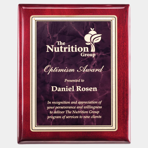 9" x 12" Piano Finish Plaque with Ruby Marble/ Florentine Design LaserFX Plate Thumbnail