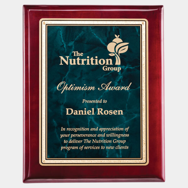 9" x 12" Piano Finish Plaque with Emerald Marble/ Florentine Design LaserFX Plate Thumbnail