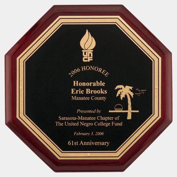 10" x 10" Octagonal Piano Finish Plaque with Florentine LaserFX Plate Thumbnail