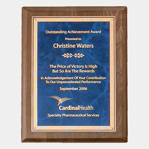 9" x 12" Airflyte Premium Piano Finish Plaque with Florentine Border Sapphire Marble LaserFX Plate Thumbnail