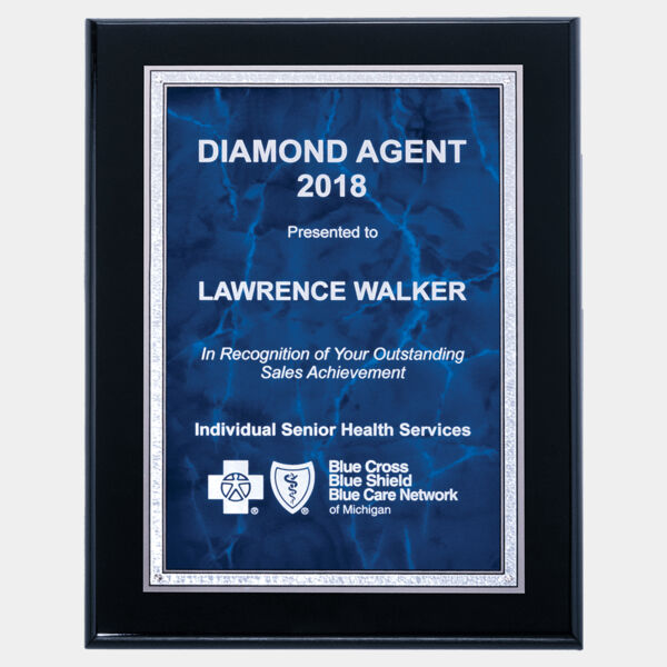 7" x 9" Airflyte High Gloss Plaque with Sapphire Marble/ Florentine Border Plate Thumbnail