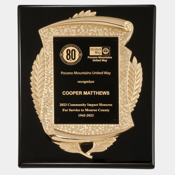 10 1/2" x 13" High Gloss Plaque with Metal Scroll Frame Casting with LaserFX Plate Thumbnail