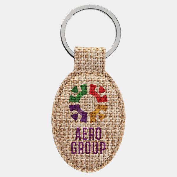3" x 1 3/4" Oval Sublimatable Burlap Keychain Thumbnail