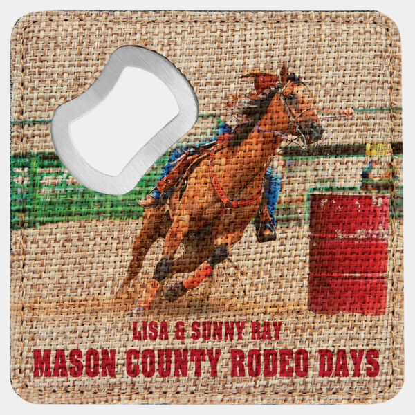 4" x 4" Square Sublimatable Burlap Bottle Opener Coaster Thumbnail