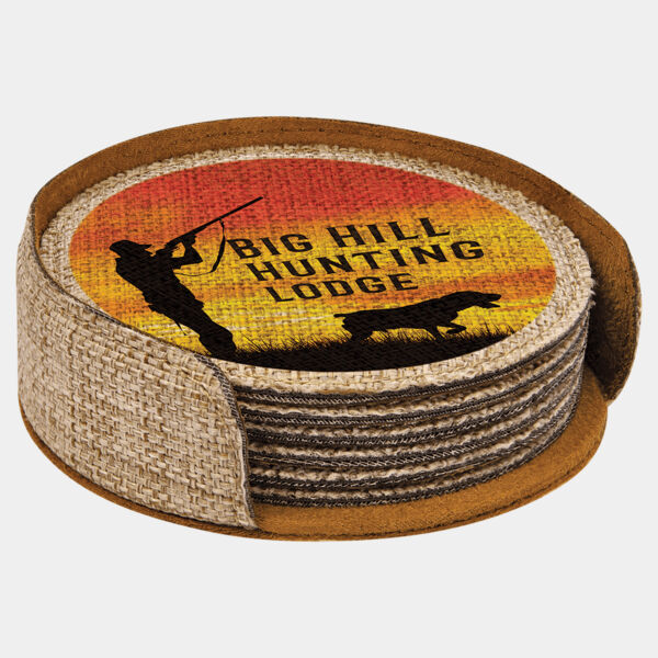 4" Sublimatable Burlap Round 6-Coaster Set Thumbnail