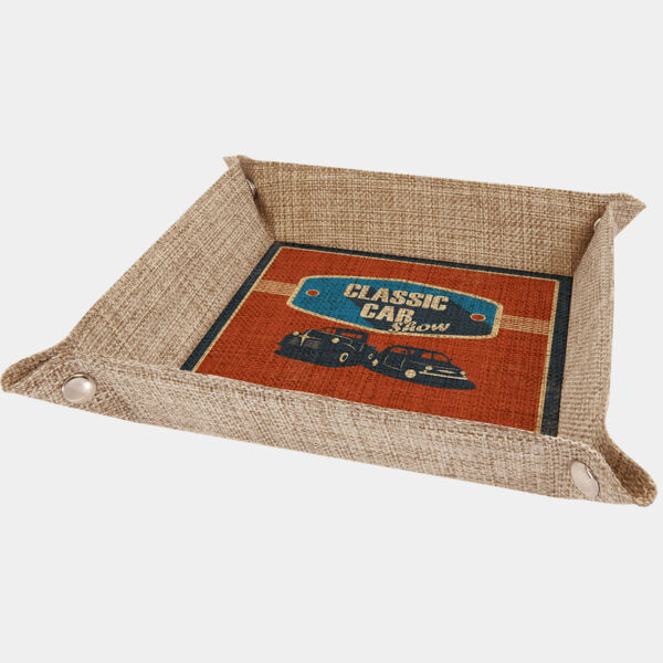 9" x 9" Sublimatable Burlap Snap Up Tray with Snaps Thumbnail