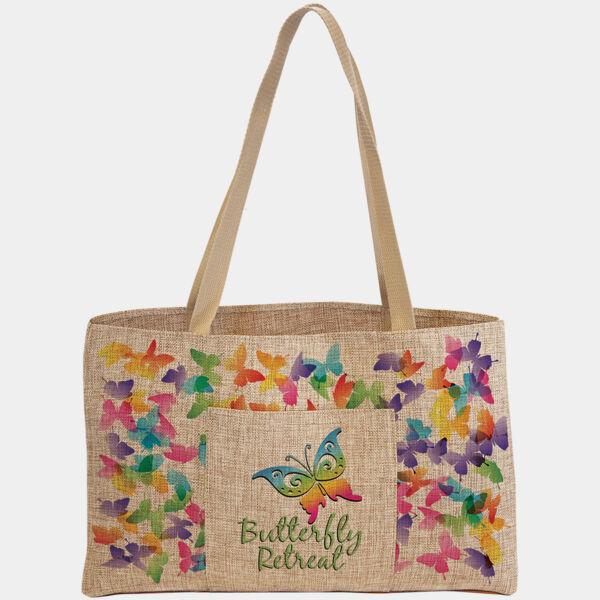 19" x 12" Burlap Shopping Bag with 5" Gusset and Outside Pocket Thumbnail