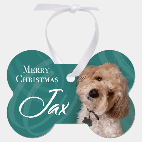 3.25"x 2" Gloss Unisub Aluminum Dog Bone Ornament, 1-Side w/ Ribbon Thumbnail