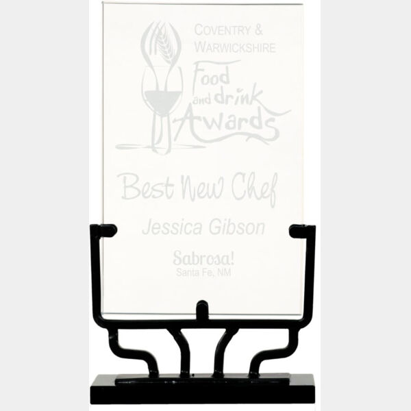 8 1/2" Vertical Rectangle Vintage Glass with Iron Base Thumbnail