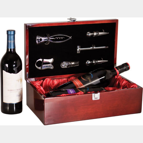Piano Finish Double Bottle Wine Box with Tools Thumbnail