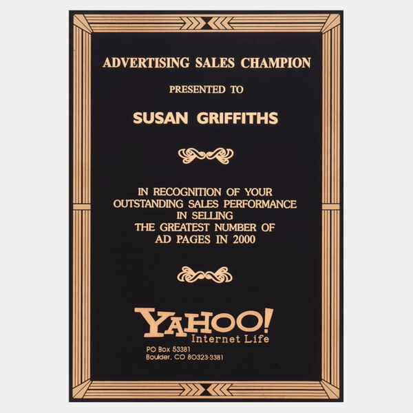 6 1/4" x 8 3/4" Laser Engravable Brass Plate with Southwestern Design Border and Four Holes Thumbnail