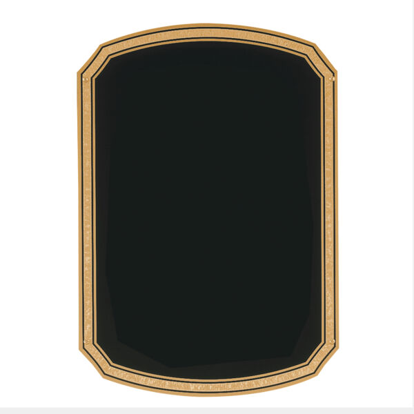 9" x 13" Brass Plated Steel Plate with Notched Corners, Florentine Border and Four Holes Thumbnail