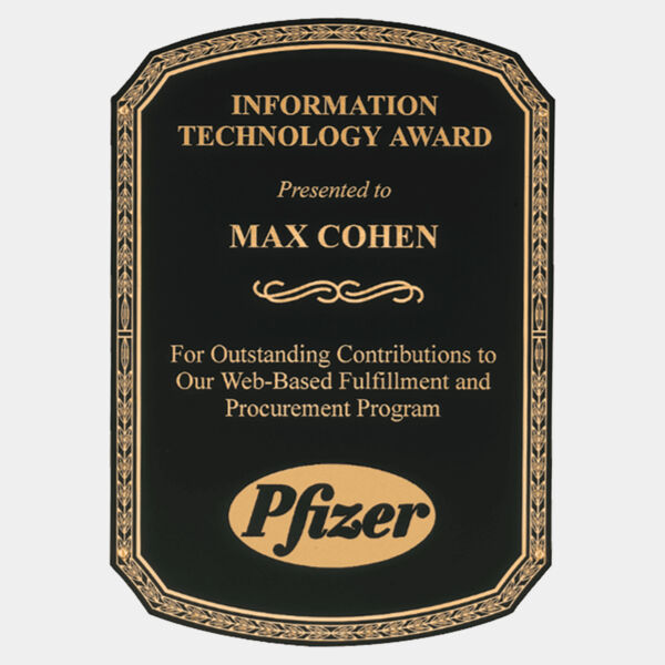 8 1/2" x 11" Laserable Brass with Notched Corners, Round Top and Bottom, Leaf Design Border and Four Holes Thumbnail