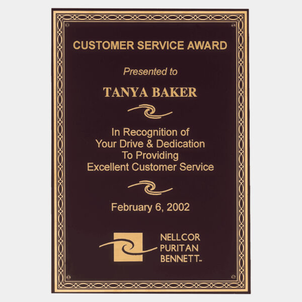 7" x 10" Laserable Brass Plate with Braided Border Design and Four Holes Thumbnail