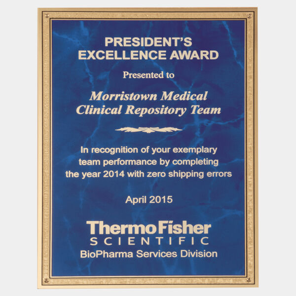 6" x 8" Sapphire Marble LaserFX Plate with Florentine Border and Four Holes Thumbnail