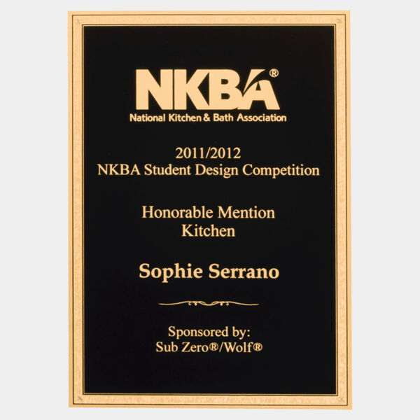 7" x 10" Textured LaserFX Brass Plated Steel Plate with Florentine Border and Four Holes Thumbnail