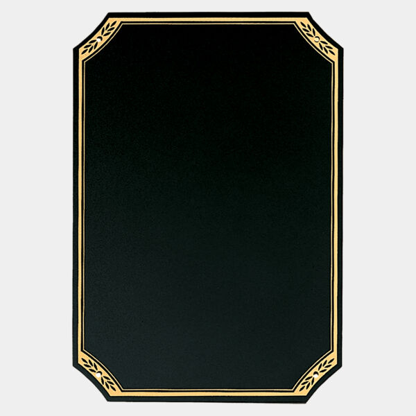 9" x 13" Laserable Brass Plate with Notched Corners, Leaf Design Florentine Border and Four Holes (Fits P1644) Thumbnail