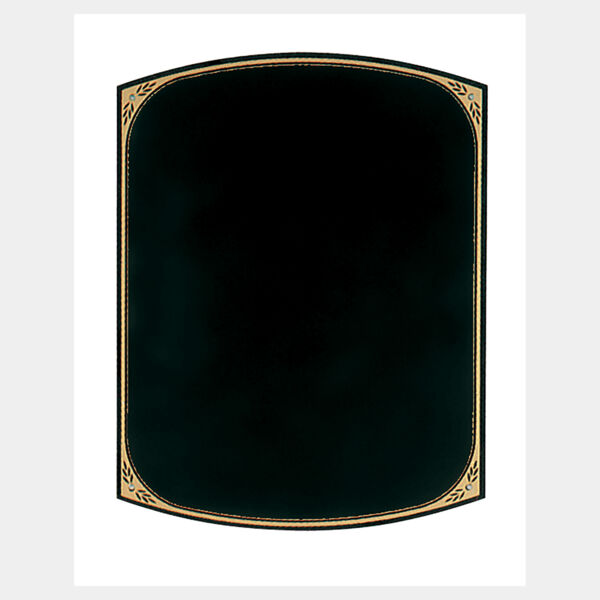 6 1/4" x 8 1/8" Brass Plate with Rounded Top and Bottom, Leaf Design Florentine Border and Four Holes (Fits P1802) Thumbnail