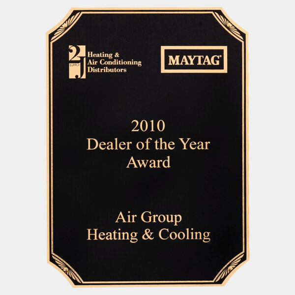 7" x 10" Laser Engravable Brass Plated Steel Plate with Notched Sunburst Design Corners, Border and Four Holes Thumbnail