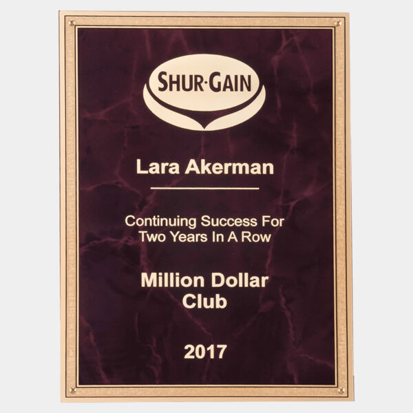 6" x 8" Ruby Marble Brass Plated Steel Plate with 4 Holes and Florentitine Border Thumbnail