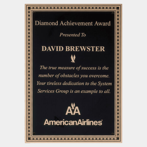 5 1/4" x 7 1/4" Laser Engravable Brass Plated Steel Plate with Diamond Florentine Border Thumbnail