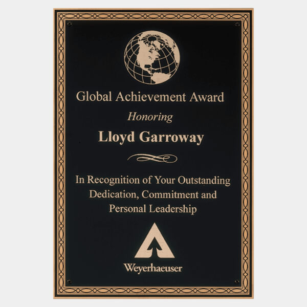 8 1/2" x 11" Laser Engravable Brass Plated Steel Plate with Braided Design Border and Four Holes Thumbnail