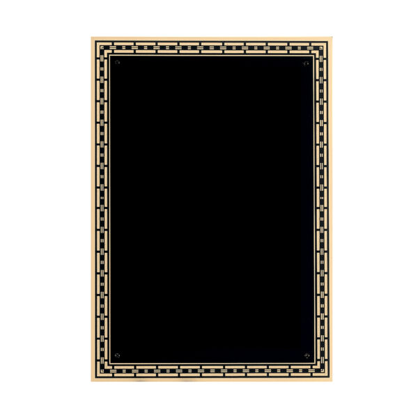 5 1/4" x 7 1/4" Brass Plated Steel Plate with 4 Holes and Link Design Florentine Border Thumbnail