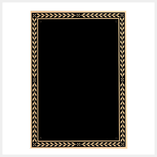 7" x 10" Brass Plated Steel Plate with 4 Holes and Leaf Design Florentine Border Thumbnail