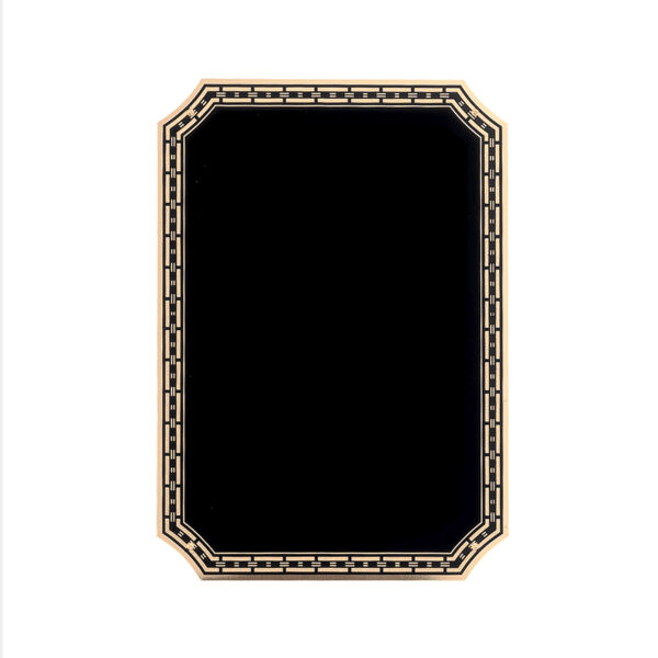 5 1/4" x 7 1/4" Brass Plated Steel Plate with 4 Holes, Notched Corners, and Link Design Florentine Border Thumbnail