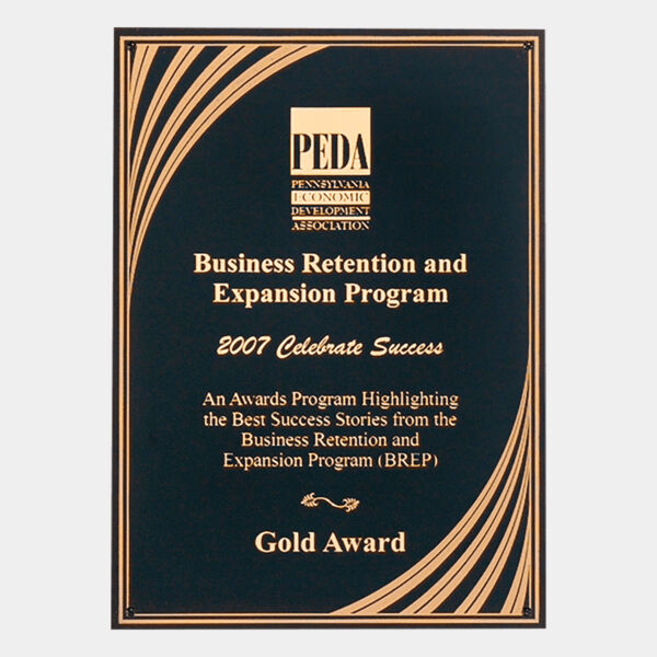 9" x 12" Laserable Brass Plate with Cascading Swirl Border and Four Holes Thumbnail