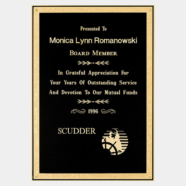 7" x 10" Airflyte Brass Plated Steel Plate with Florentine Border and Four Holes Thumbnail