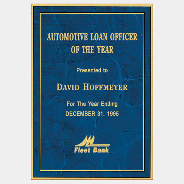 8 1/2" x 11" Sapphire Marble Laser Engravable Brass Plated Steel Plate with Border and Four Holes Thumbnail