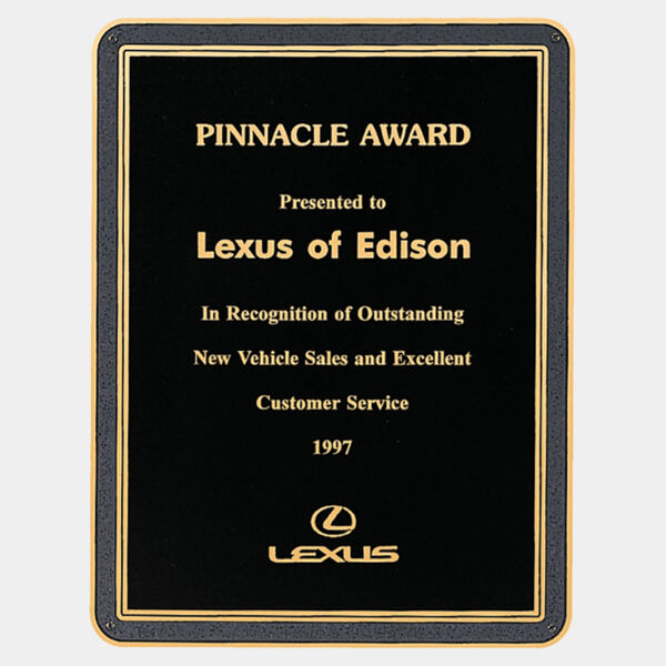 5 1/4" x 7 1/4" Brass Plated Steel Textured Plate with Florentine Border and Four Holes Thumbnail