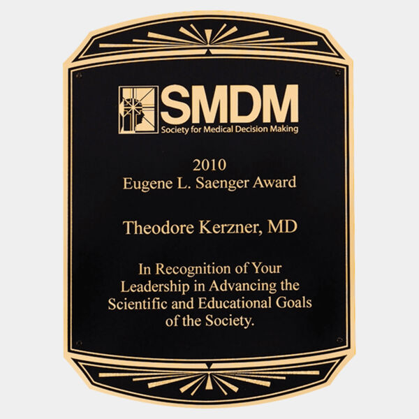 8 1/2" x 11" Laserable Brass Plated Steel Plate with Notched Corners and Rounded Top and Bottom with Starburst Design Thumbnail